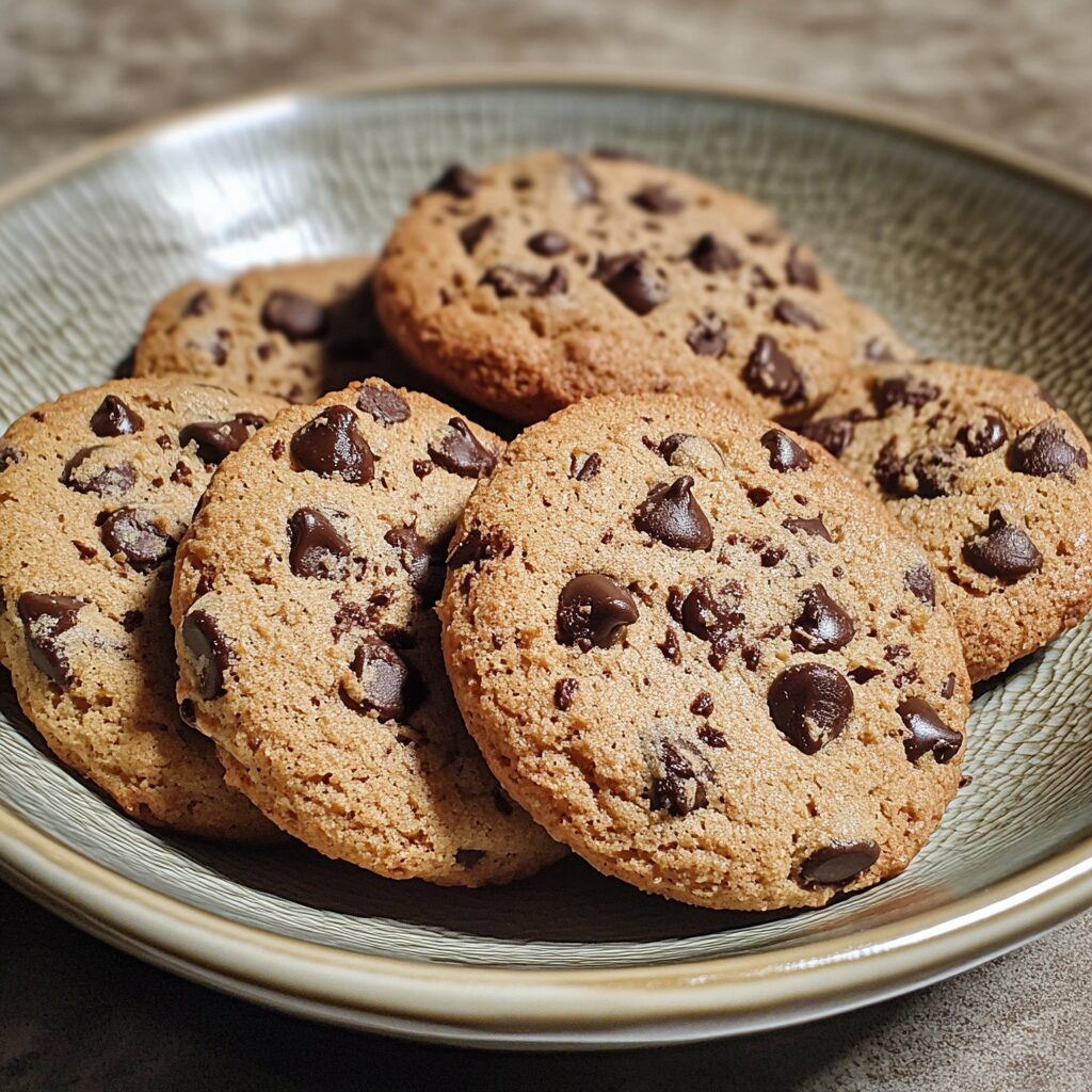 Best Bakery-Style Chocolate Chip Cookies served on a plate in natural light
