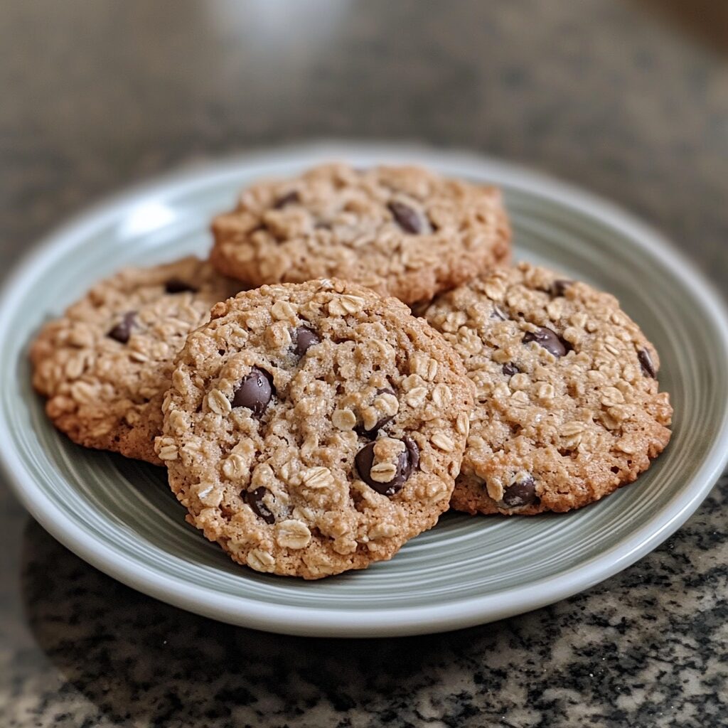 Best Oatmeal Chocolate Chip Cookies Recipe served on a plate in natural light