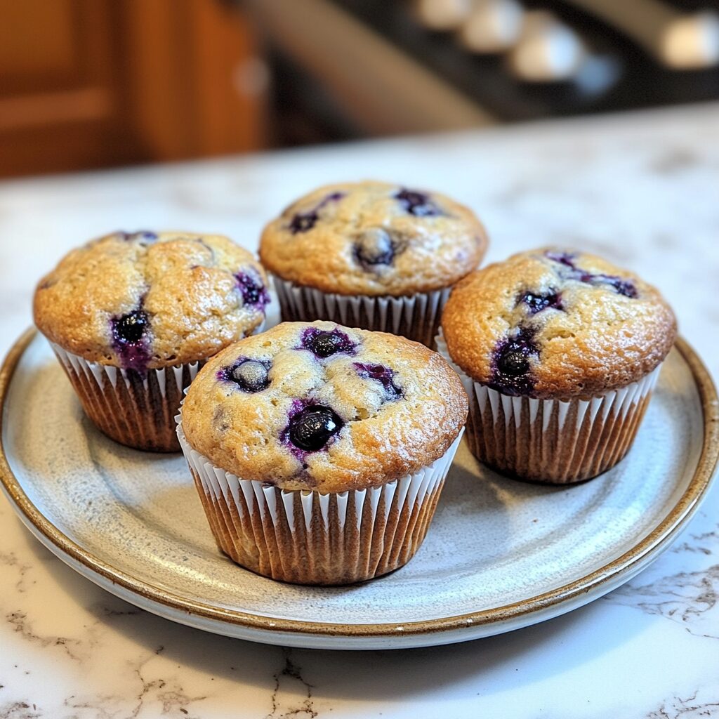 Blueberry Muffin Recipe (The Best) served on a plate in natural light