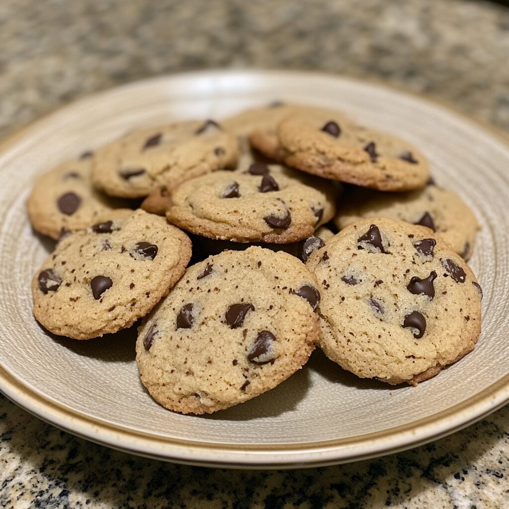 CHOCOLATE CHIP BANANA COOKIES served on a plate in natural light
