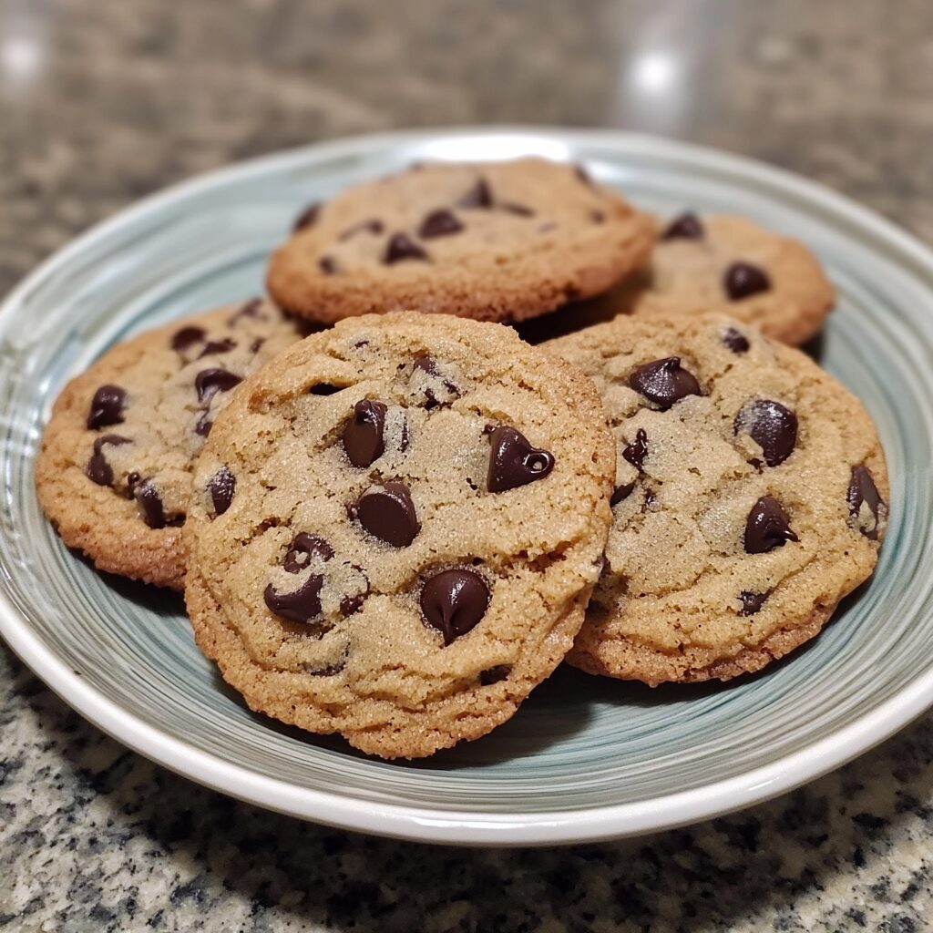 Chewy Chocolate Chip Cookies served on a plate in natural light