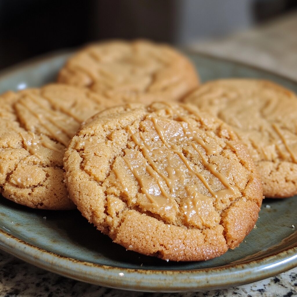 Chewy Peanut Butter Cookies served on a plate in natural light