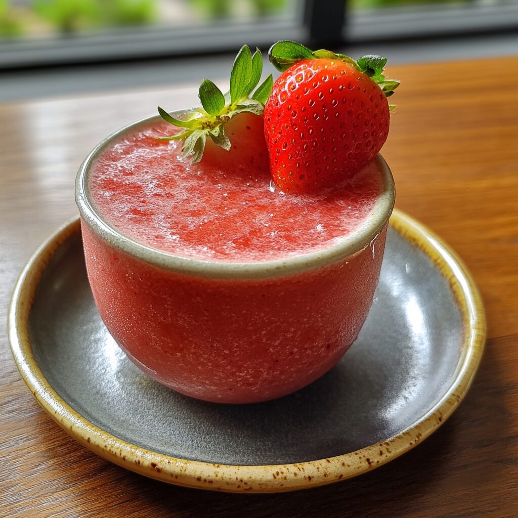 Chill Out with Frozen Strawberry Lemonade served on a plate in natural light