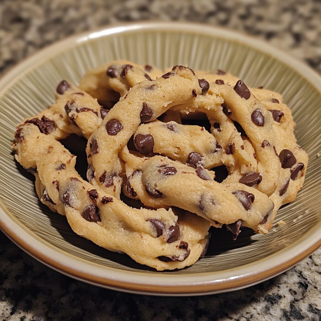 Chocolate Chip Cookie Dough Twists served on a plate in natural light