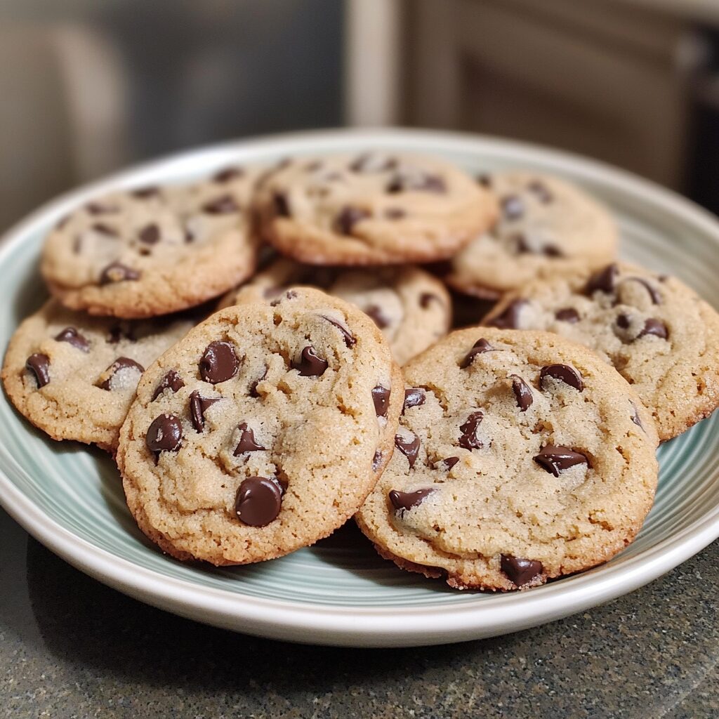 Chocolate Chip Cookies without Brown Sugar served on a plate in natural light