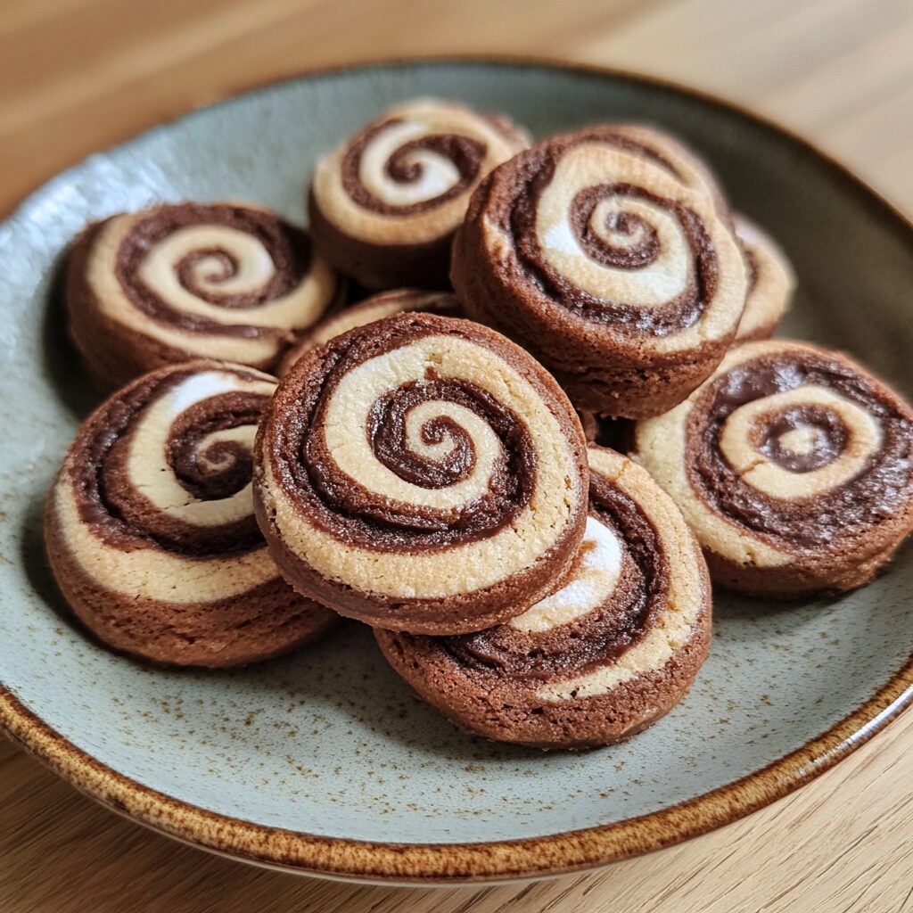 Chocolate Marshmallow Swirl Cookies served on a plate in natural light