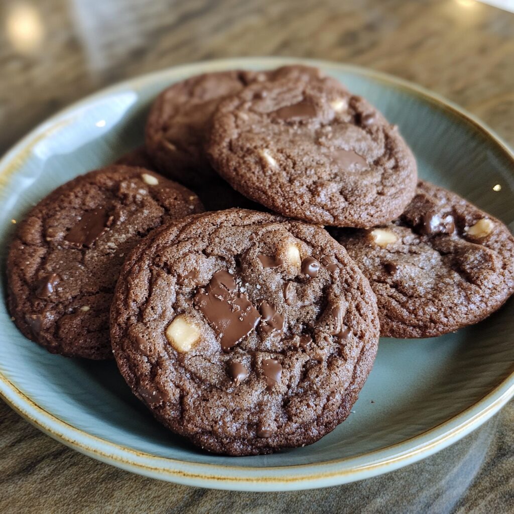 Chocolate Sugar Cookies served on a plate in natural light