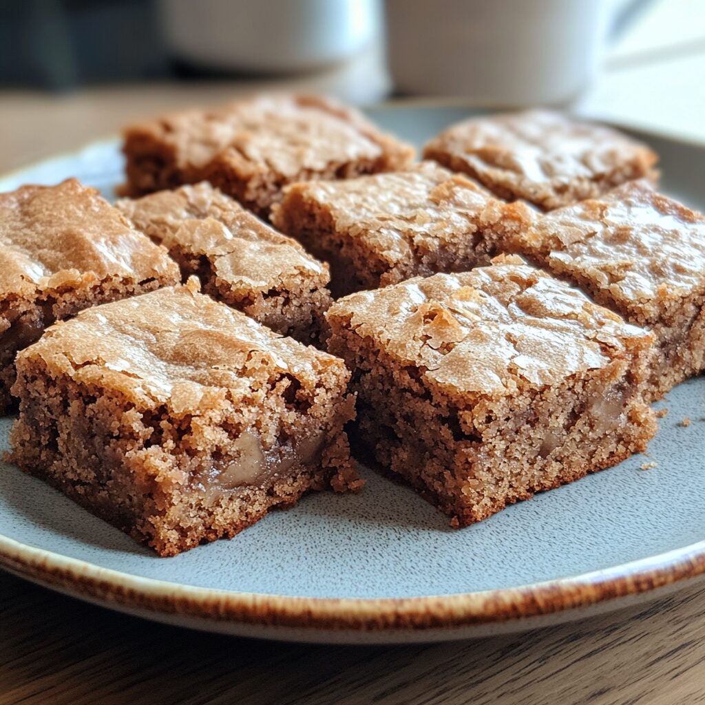 Classic Blondies served on a plate in natural light