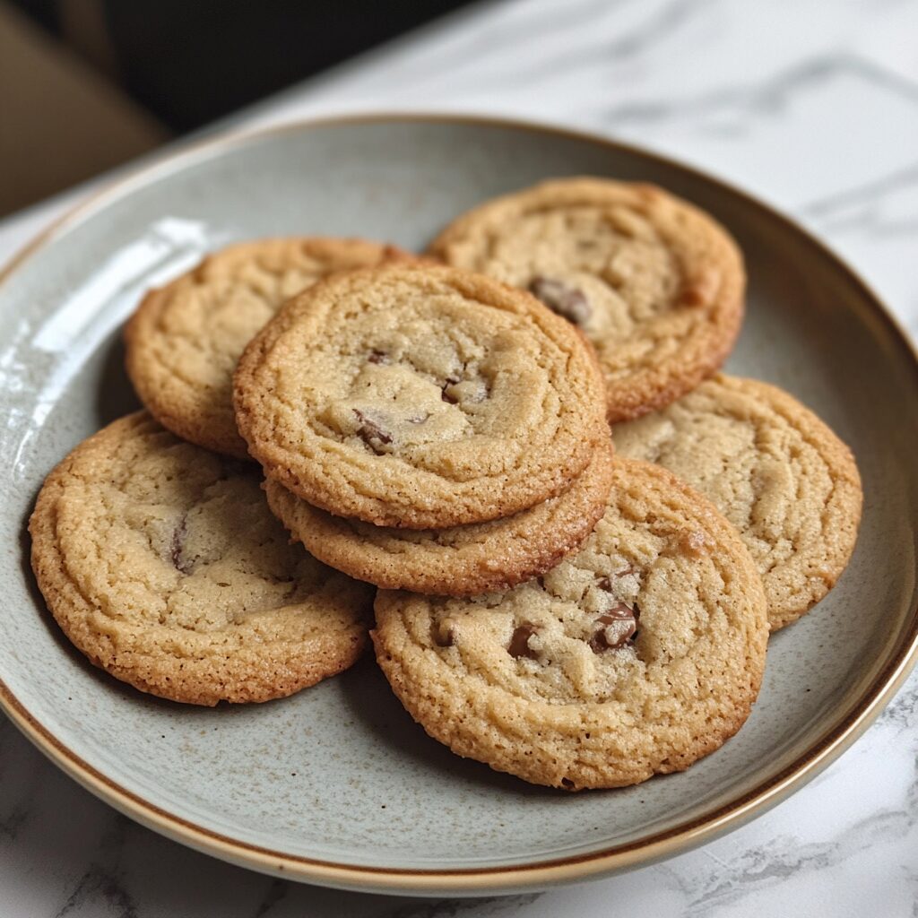 Classic Chocolate Chip Cookies served on a plate in natural light