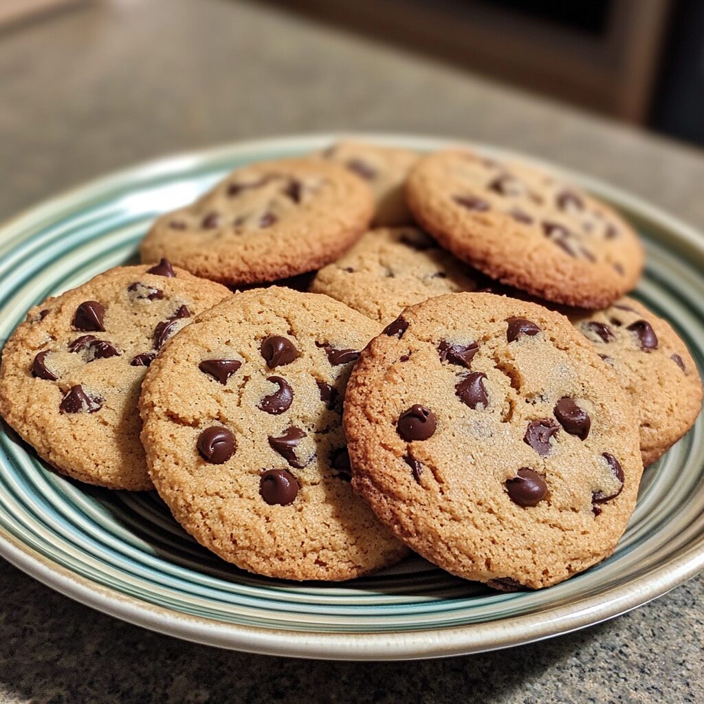 Classic Soft Chocolate Chip Cookies served on a plate in natural light