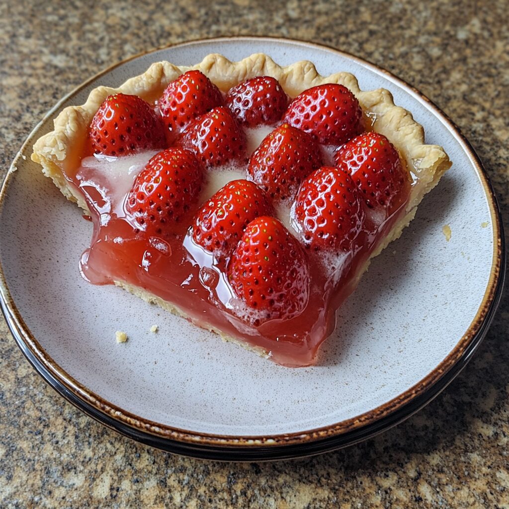 Classic Strawberry Jello Pie Recipe served on a plate in natural light