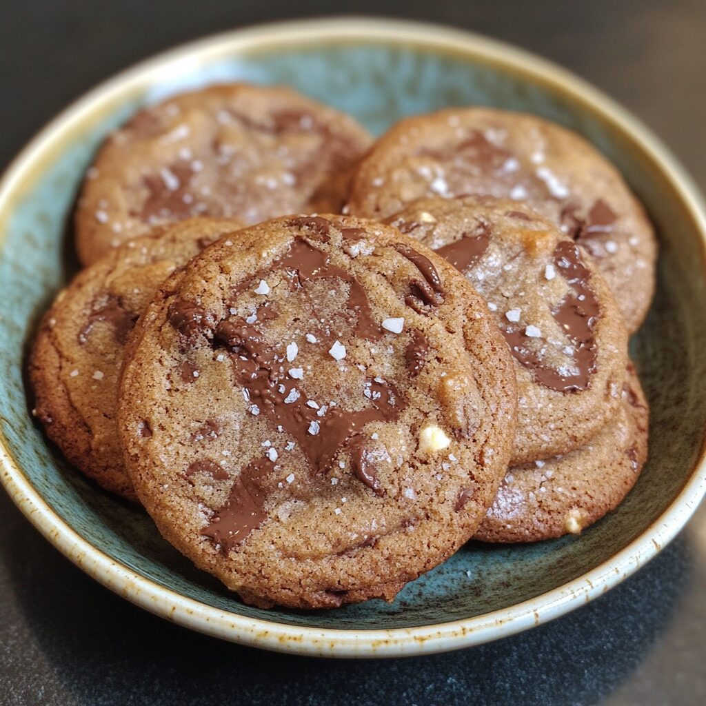 Cookies Ultra Fondants Chocolat Et Fleur De Sel served on a plate in natural light