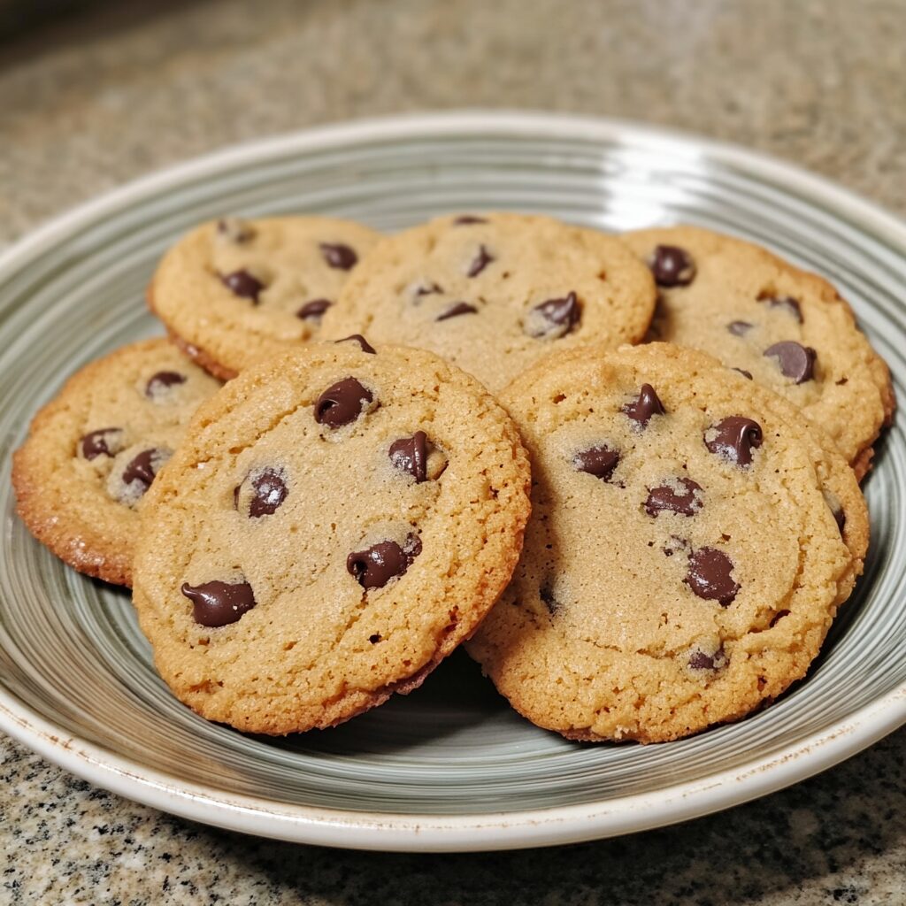 Crispy and Chewy Chocolate Chip Cookies served on a plate in natural light