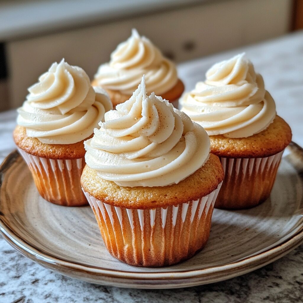 Delicious Classic Vanilla Birthday Cupcakes Homemade Cupcakes Recipe Julie Marie Eats served on a plate in natural light