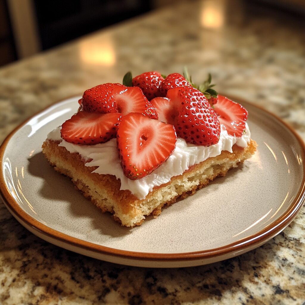 EASY Homemade Strawberry Shortcake served on a plate in natural light