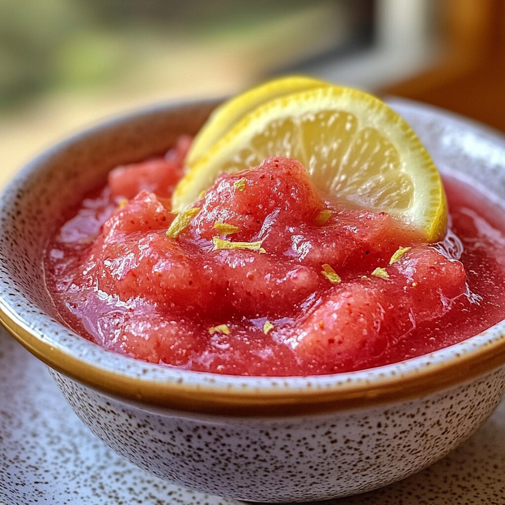 Easy Frozen Strawberry Lemonade served on a plate in natural light