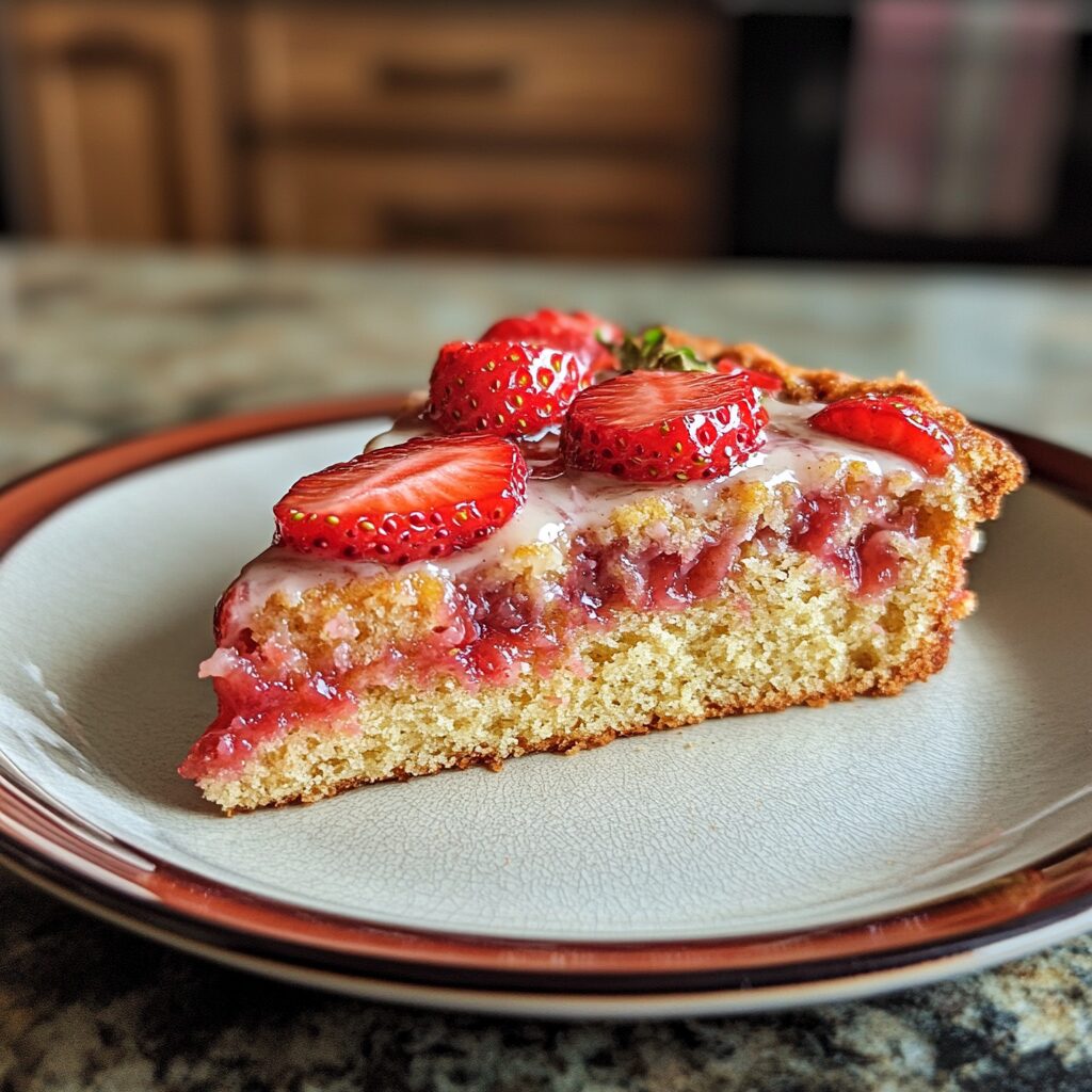 Easy Paula Deen Strawberry Cake Recipe served on a plate in natural light