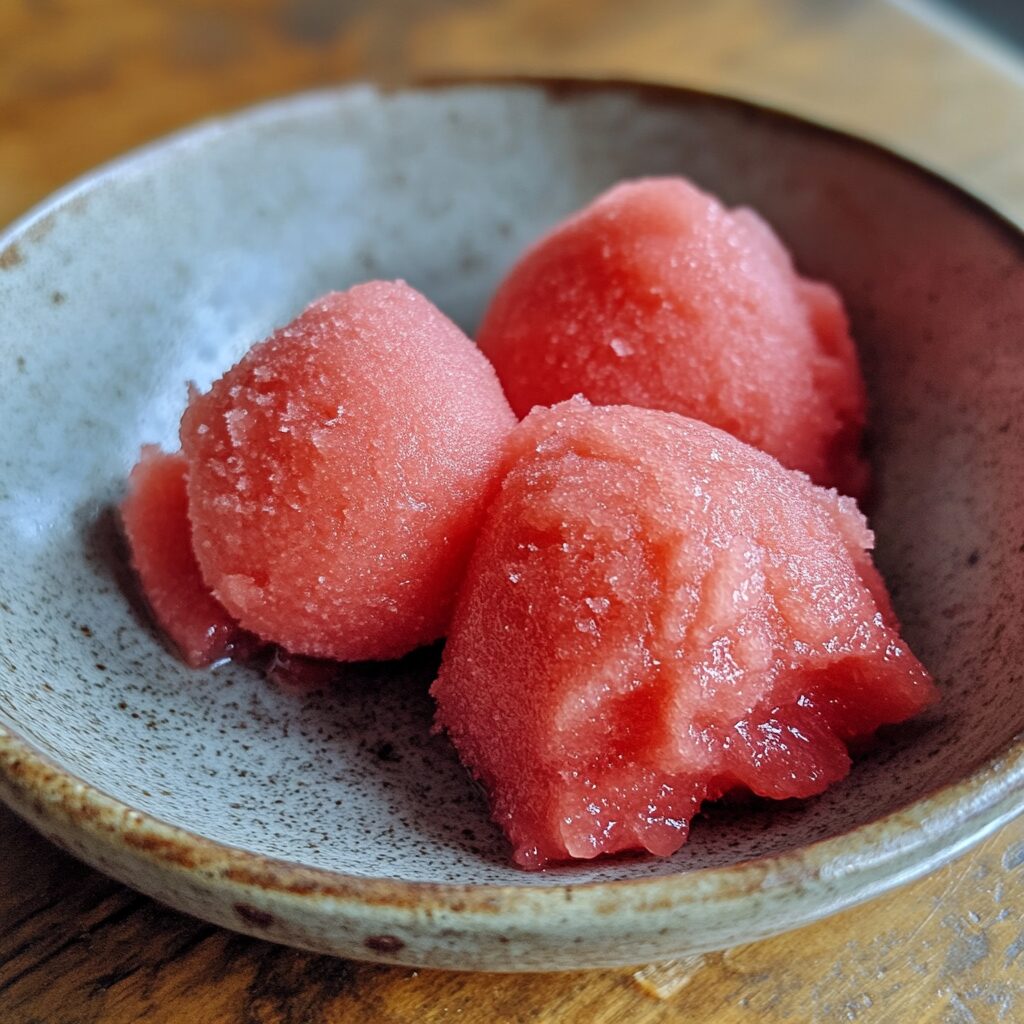 Easy Watermelon Sorbet served on a plate in natural light