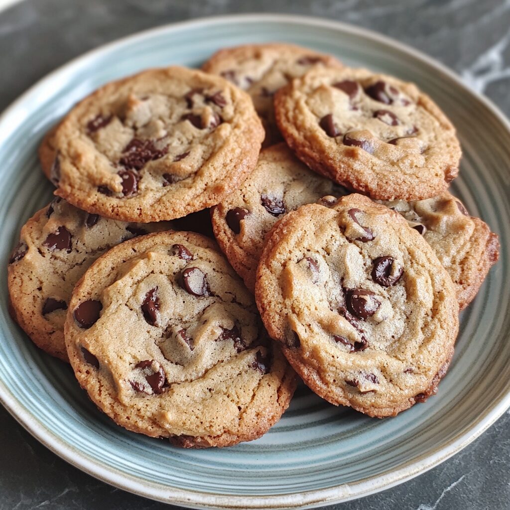 Espresso Chocolate Chip Cookies served on a plate in natural light