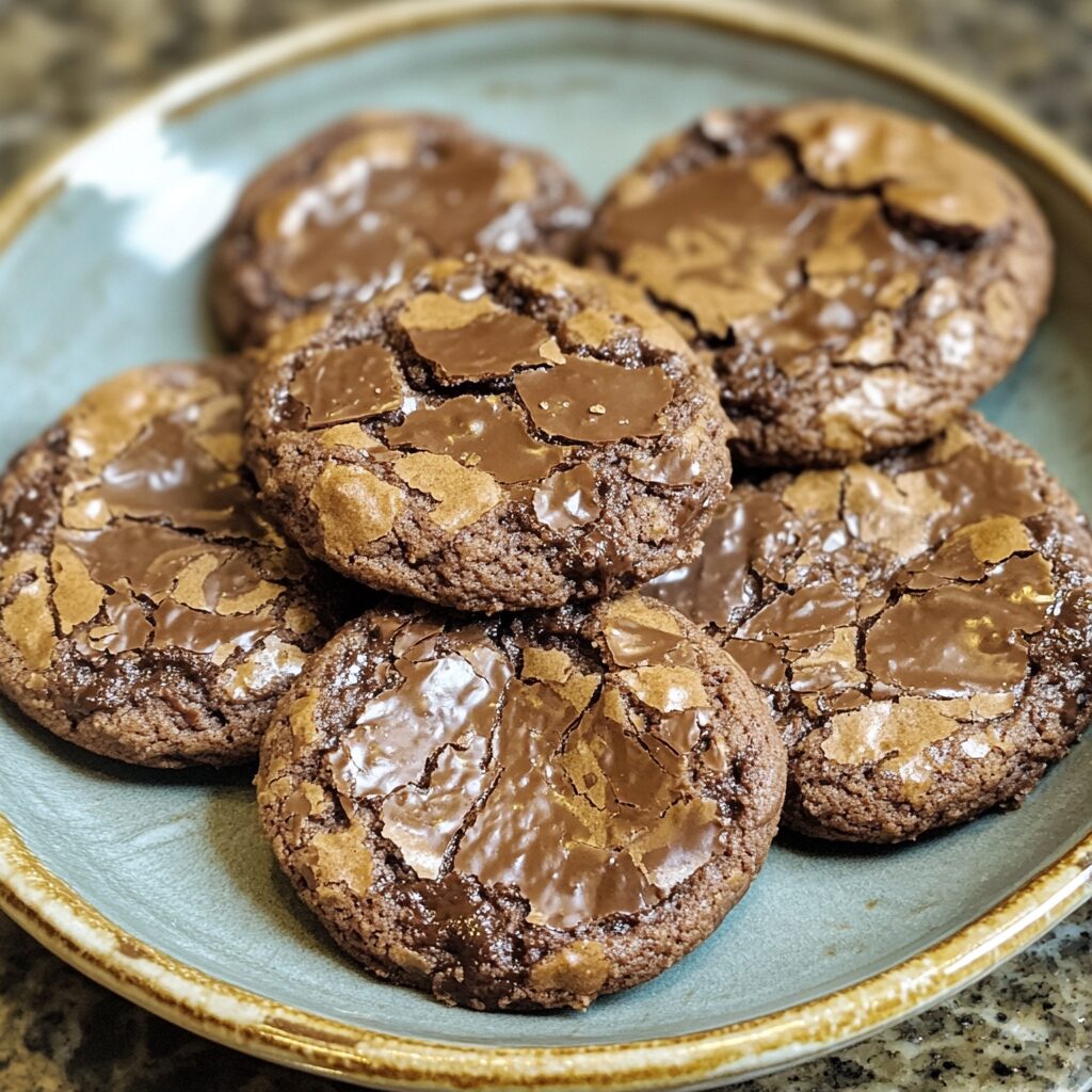 Espresso Chocolate Fudge Cookies served on a plate in natural light