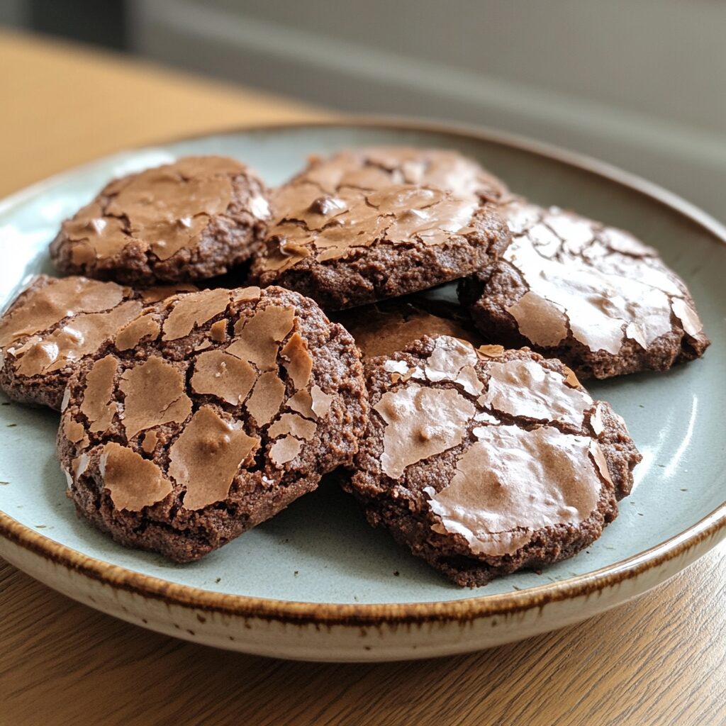 Fudgy Brownie Cookies served on a plate in natural light