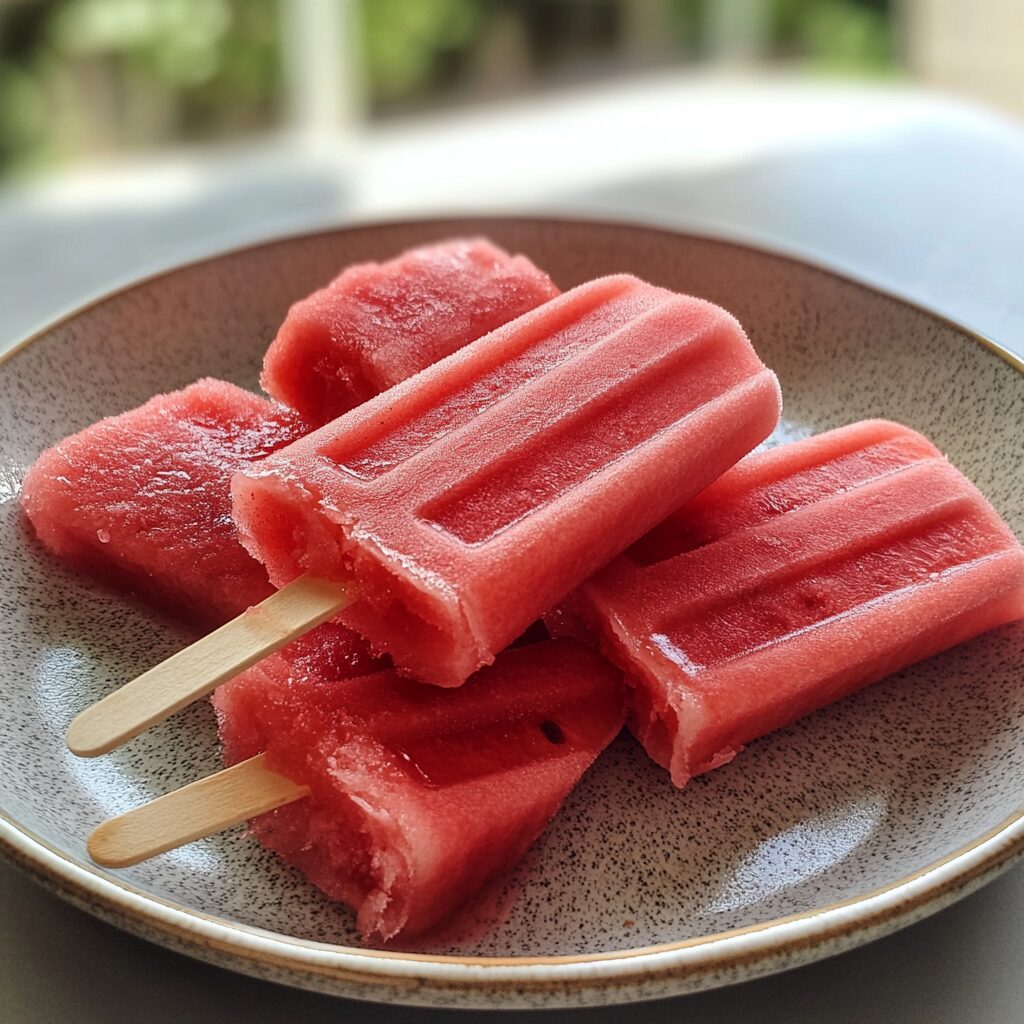 Healthy Watermelon Popsicles served on a plate in natural light