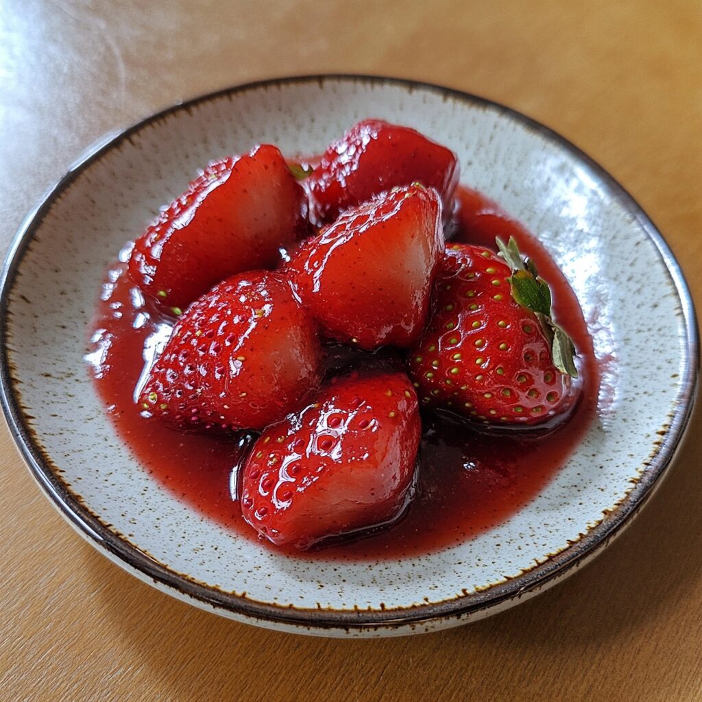 Homemade Strawberry Sauce (Strawberry Topping) Recipe served on a plate in natural light