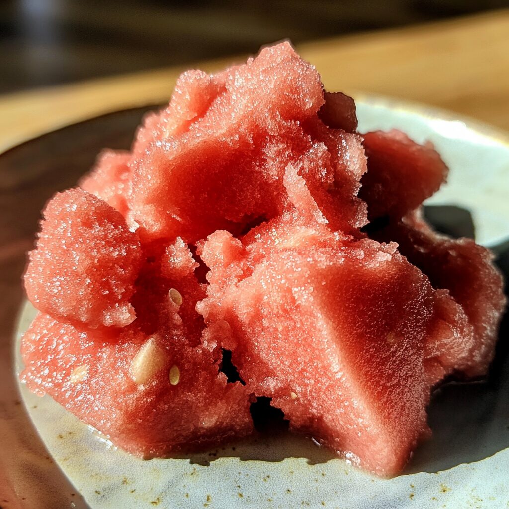 Hydrating Watermelon Sorbet served on a plate in natural light
