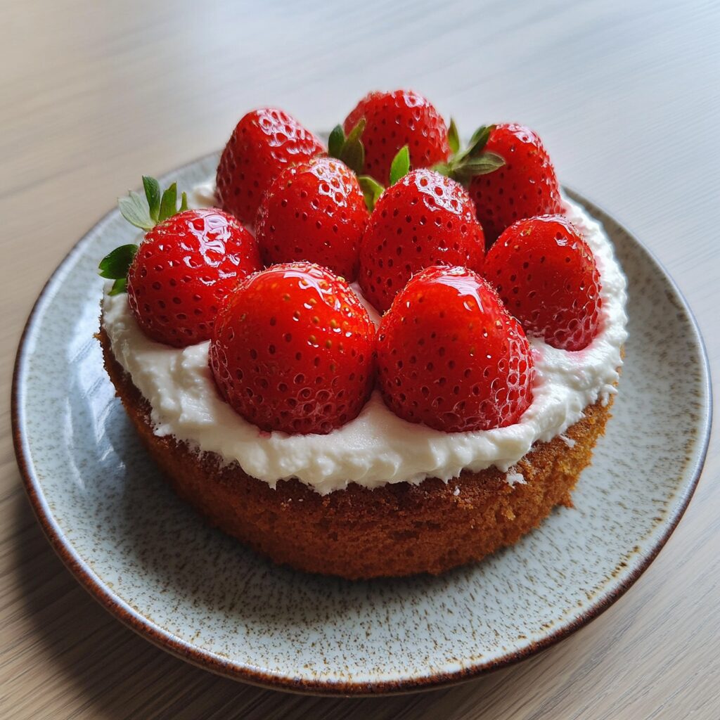 Japanese Strawberry Cake served on a plate in natural light