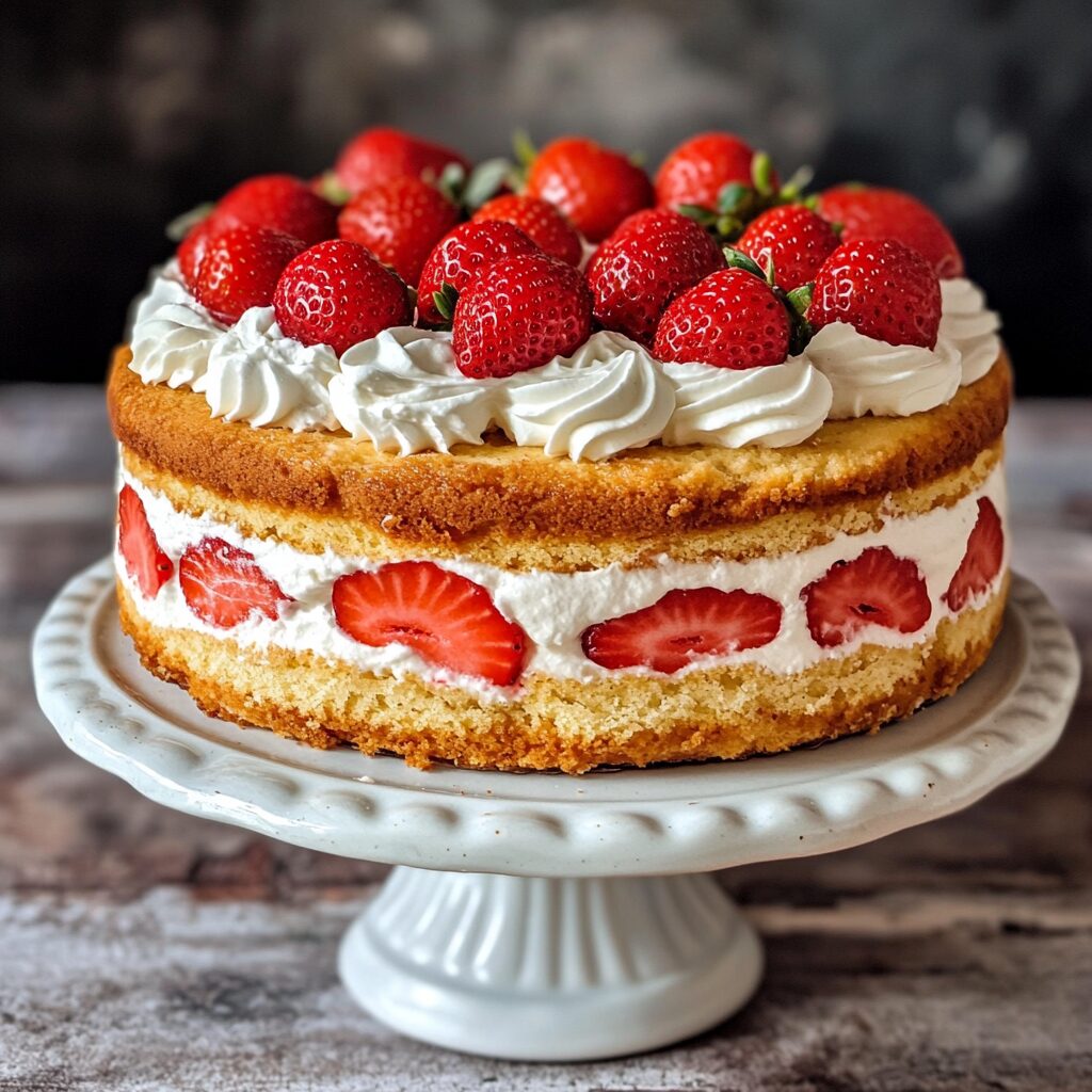 Japanese Strawberry Shortcake with fresh strawberries and whipped cream