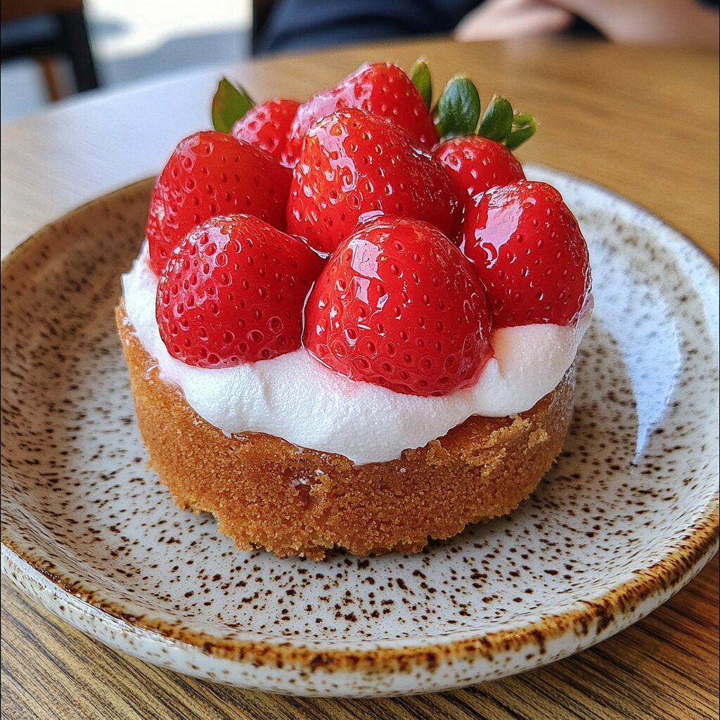 Japanese Strawberry Shortcake served on a plate in natural light