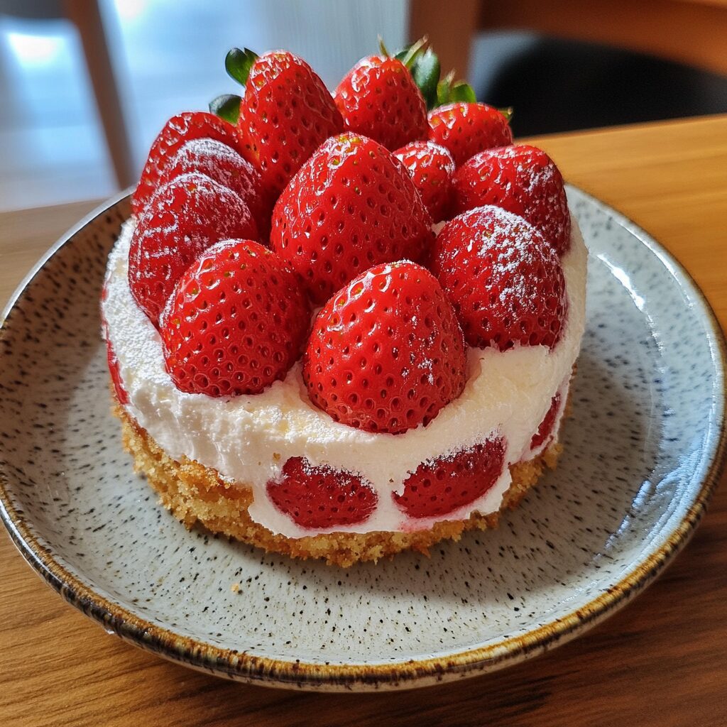 Japanese Strawberry Shortcake served on a plate in natural light