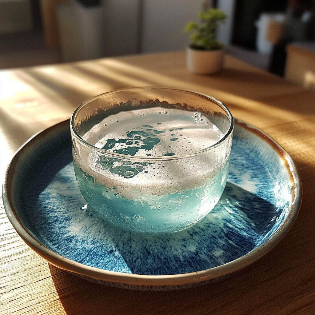 Mermaid Water Mocktail served on a plate in natural light