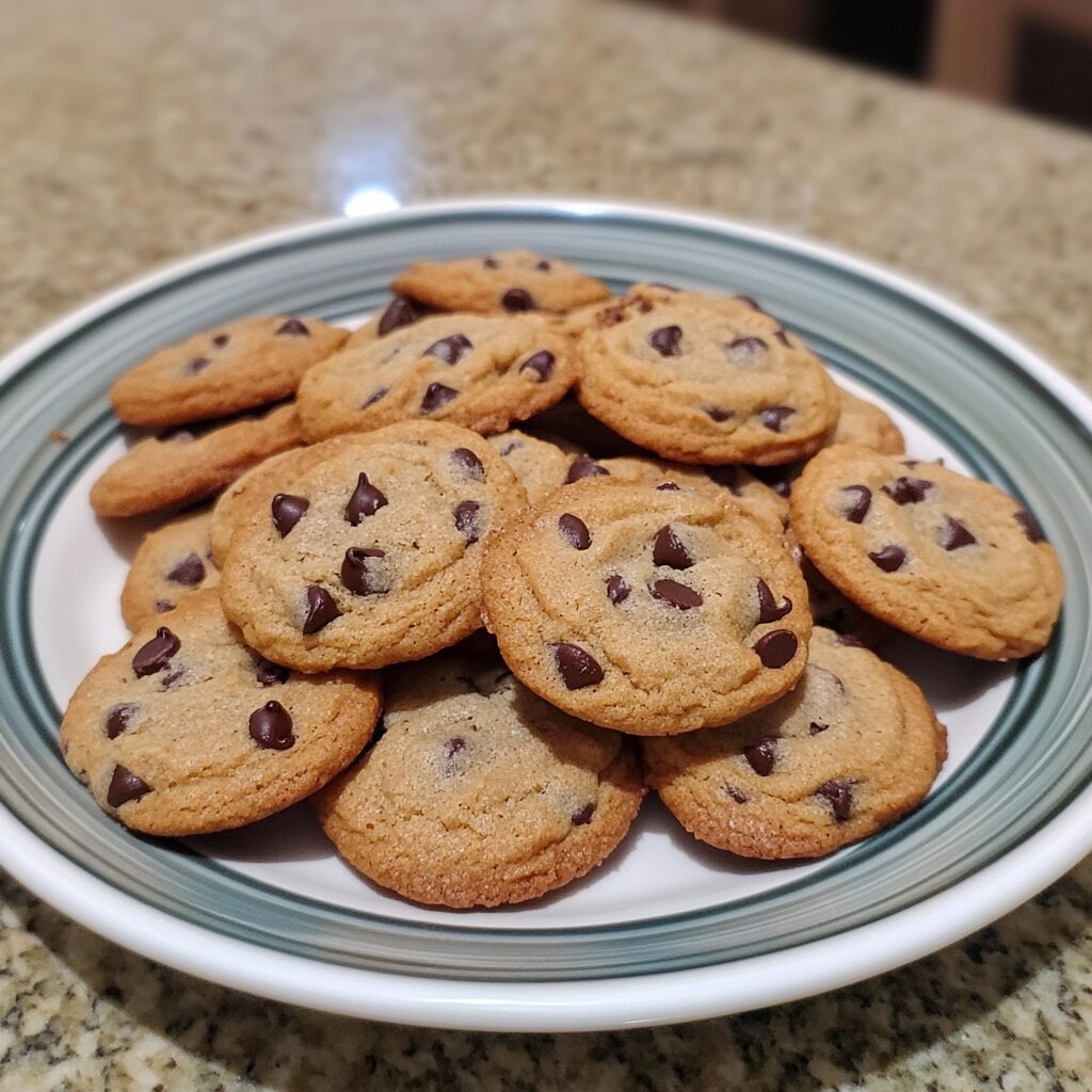 Mini Chocolate Chip Cookies Recipe (Soft, Chewy & Bite-Sized!) served on a plate in natural light