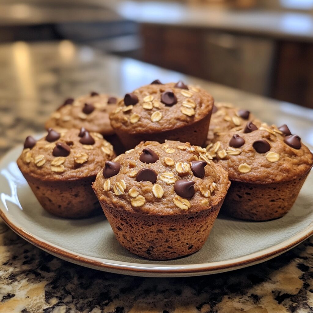 Mouthwatering Oatmeal Chocolate Chip Morning Muffins served on a plate in natural light