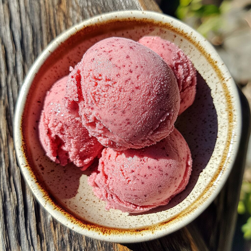 NO CHURN EASY FRUIT SORBET served on a plate in natural light