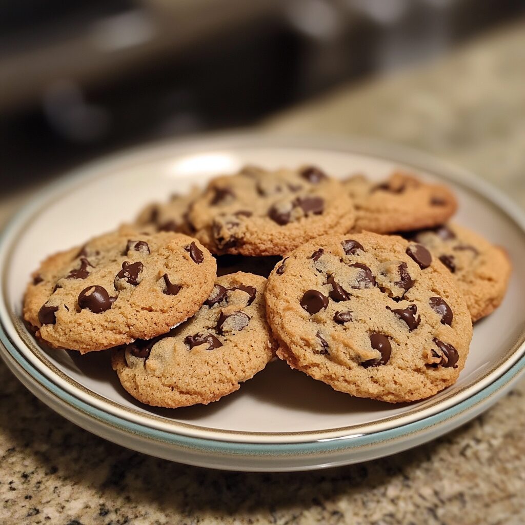 New York Style Chocolate Chip Cookies Recipe served on a plate in natural light
