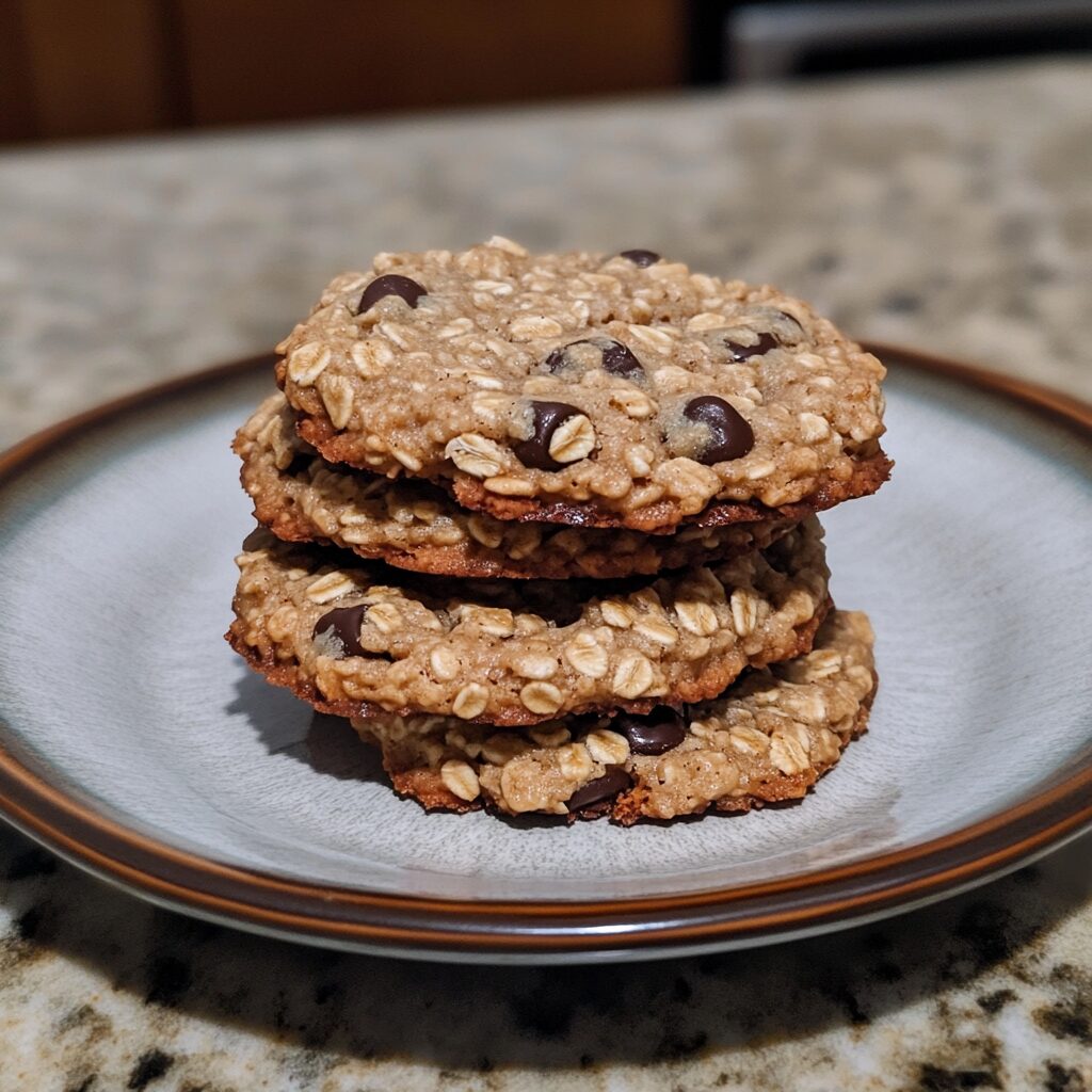 Oatmeal Chocolate Chip Cookie Recipe from The Food Charlatan served on a plate in natural light