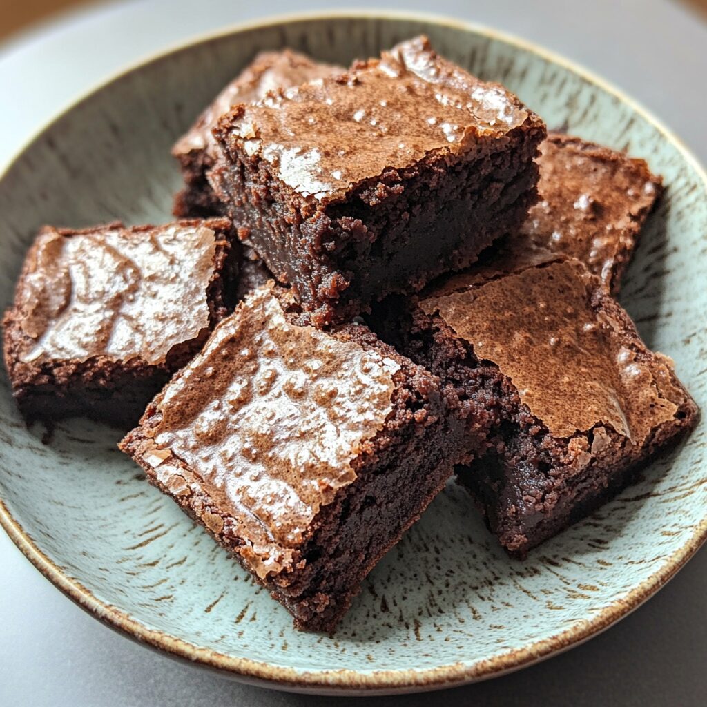 One Bowl Brownies served on a plate in natural light