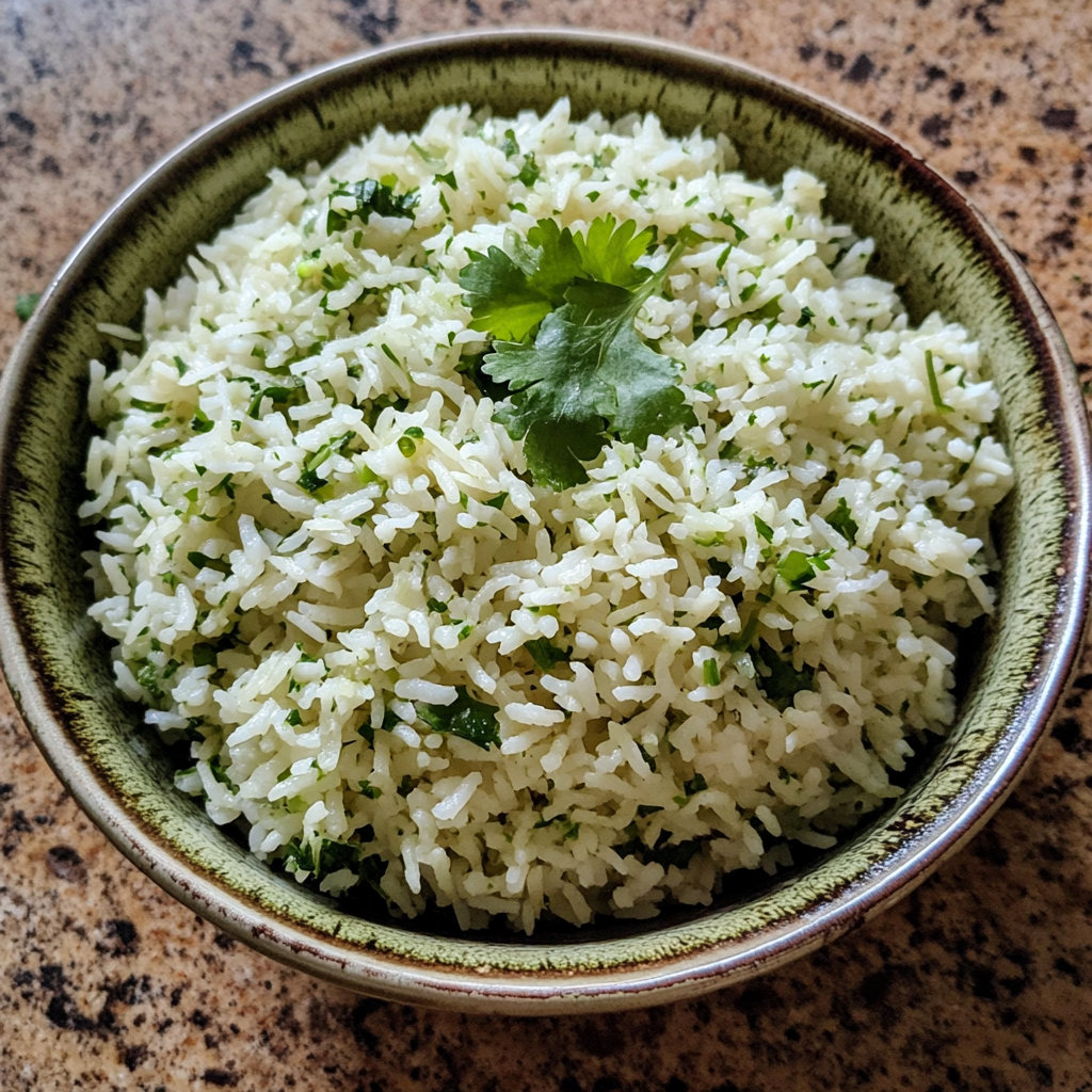 Homemade palak rice in a serving dish in a bright kitchen
