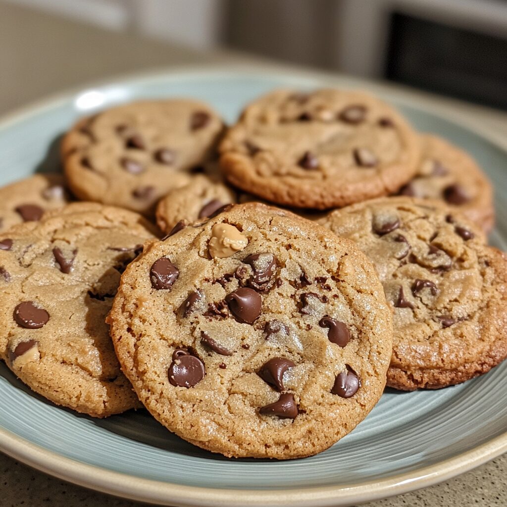 Peanut Butter Chocolate Chip Cookies Stephanies Sweet Treats Stepha served on a plate in natural light