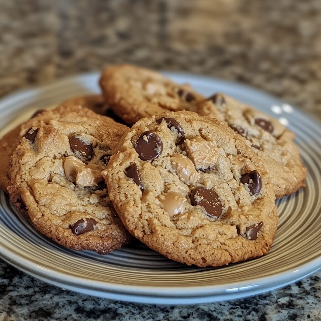 Peanut Butter Chocolate Chip Cookies Stephanies Sweet Treats served on a plate in natural light