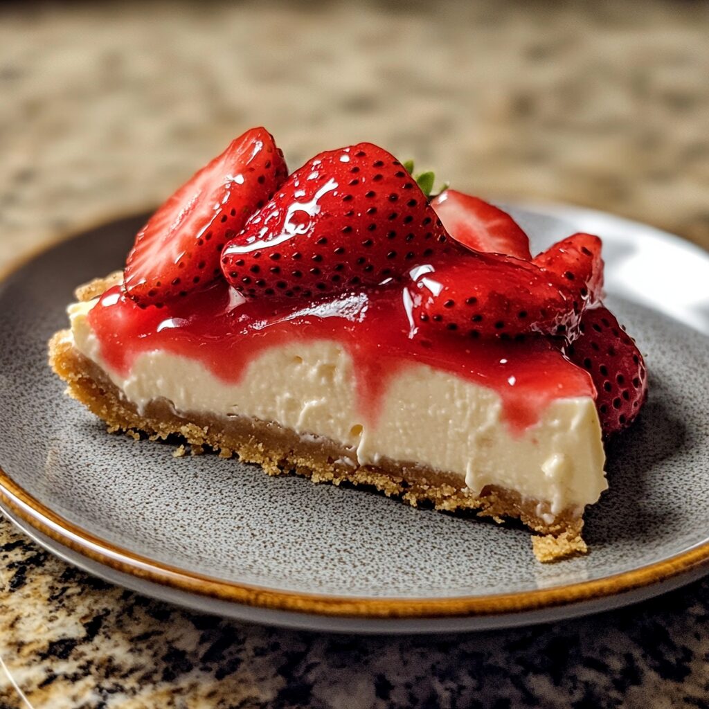 Quick & Easy Strawberry Topping Recipe (For Cheesecake & More!) served on a plate in natural light