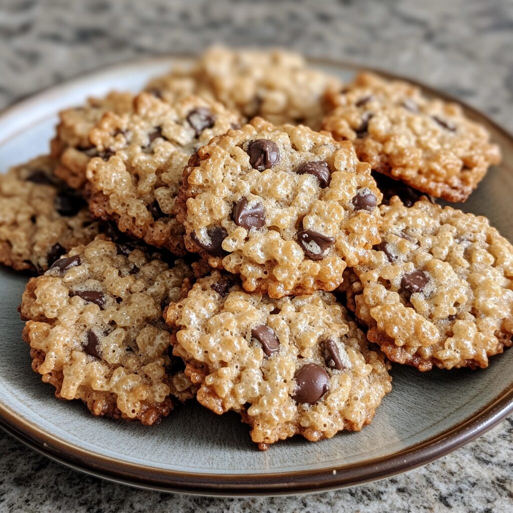 Rice Krispie Chocolate Chip Cookies served on a plate in natural light
