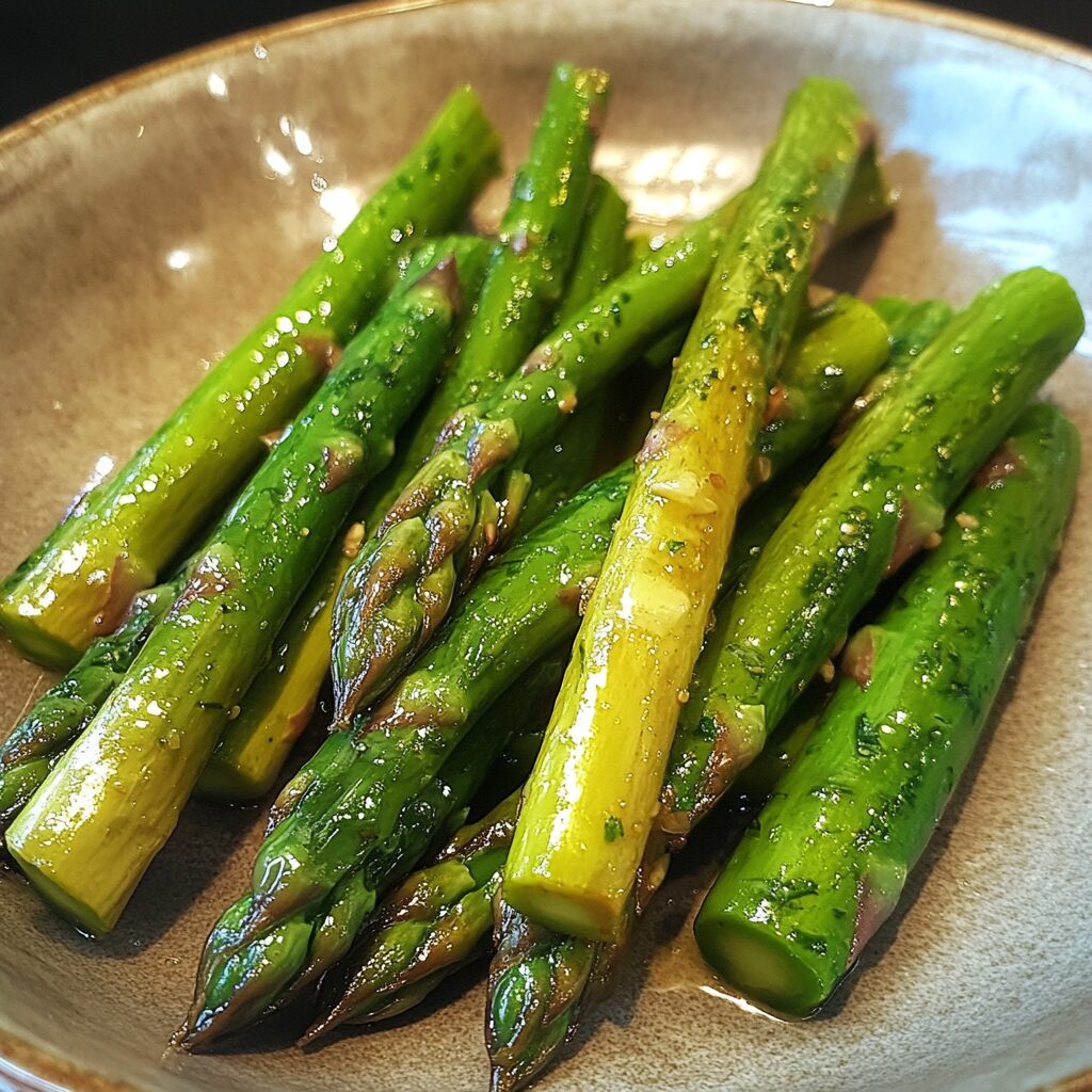 Sauteed Asparagus served on a plate in natural light