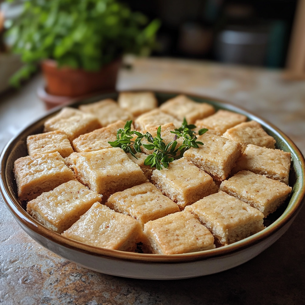 Homemade scottish millionaire’s shortbread in a serving dish in a bright kitchen