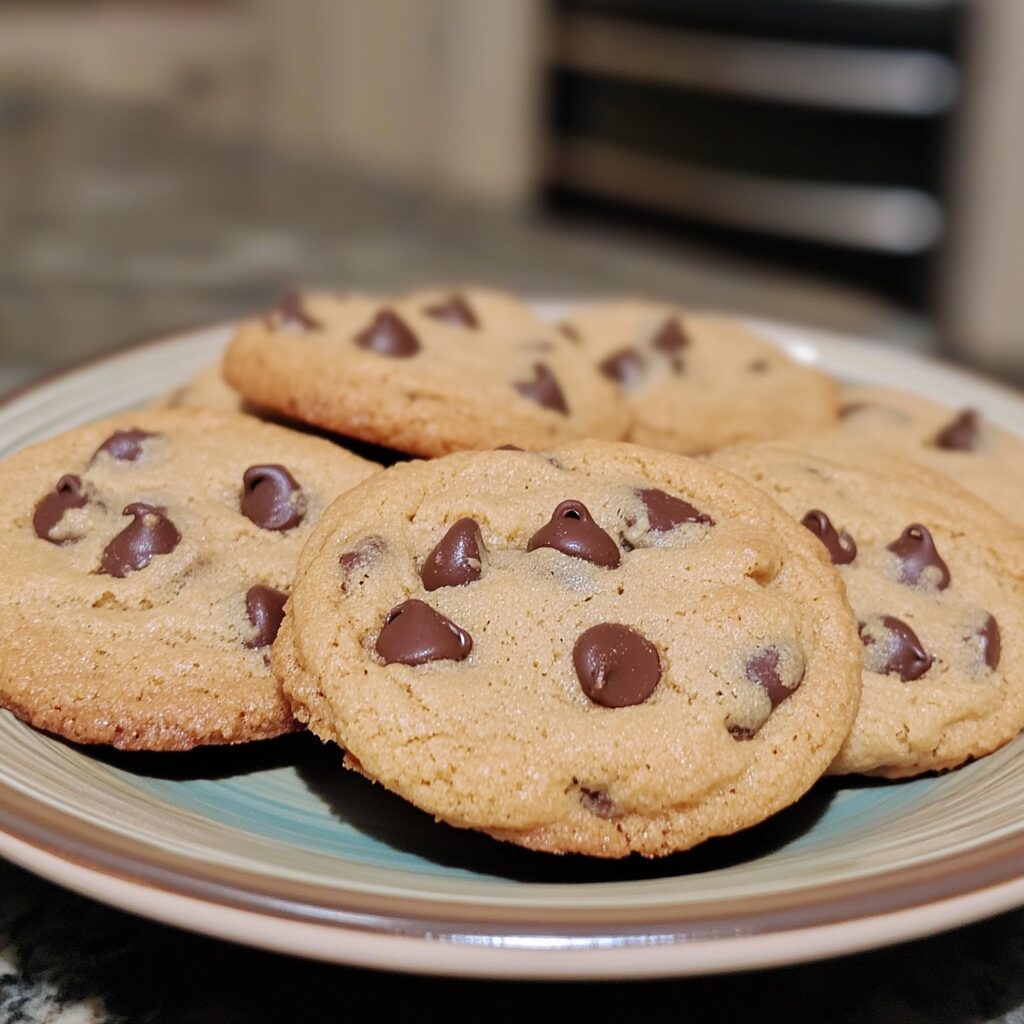 Soft & Chewy Chocolate Chip Cookies served on a plate in natural light