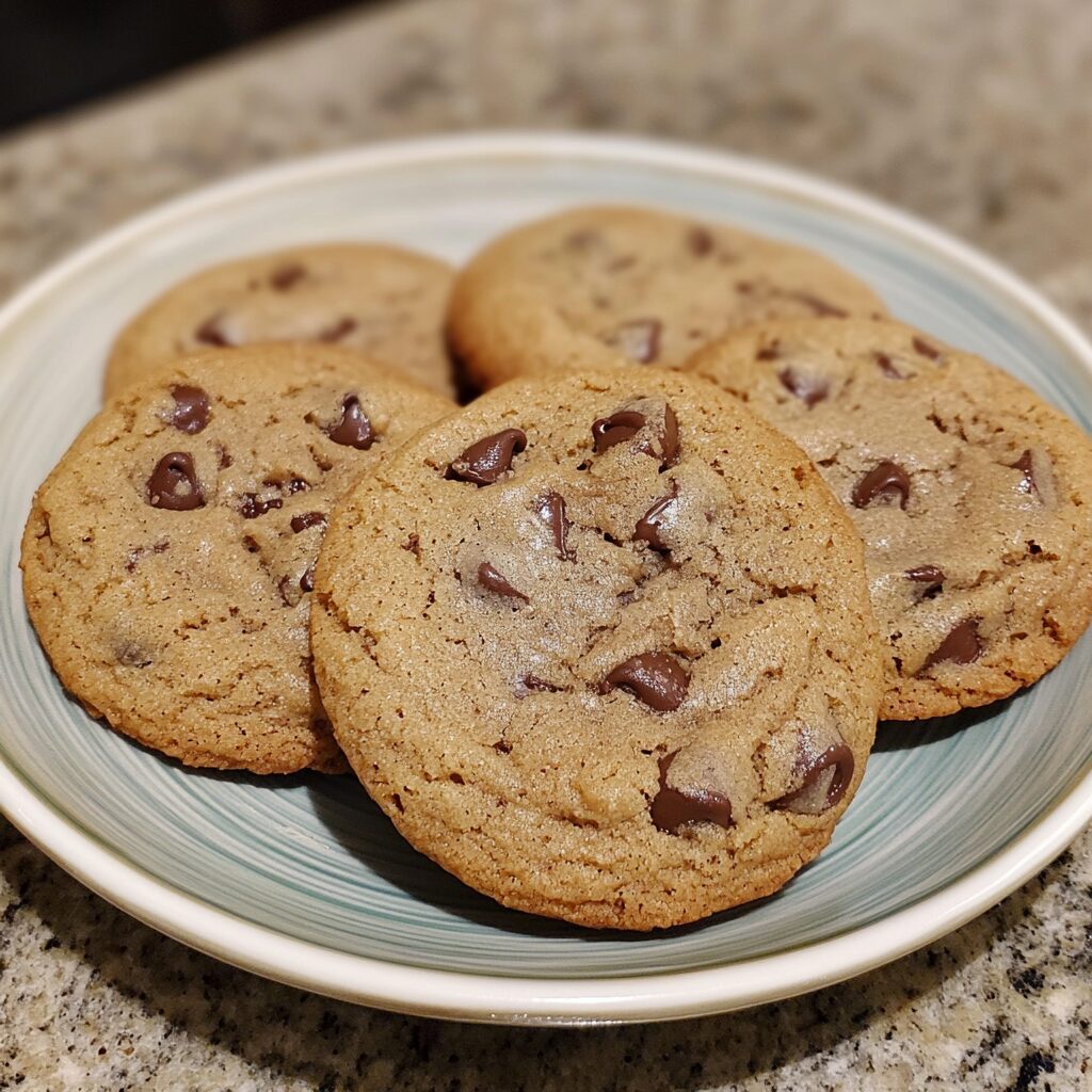 Soft & Chewy Dairy-free Chocolate Chip Cookies served on a plate in natural light