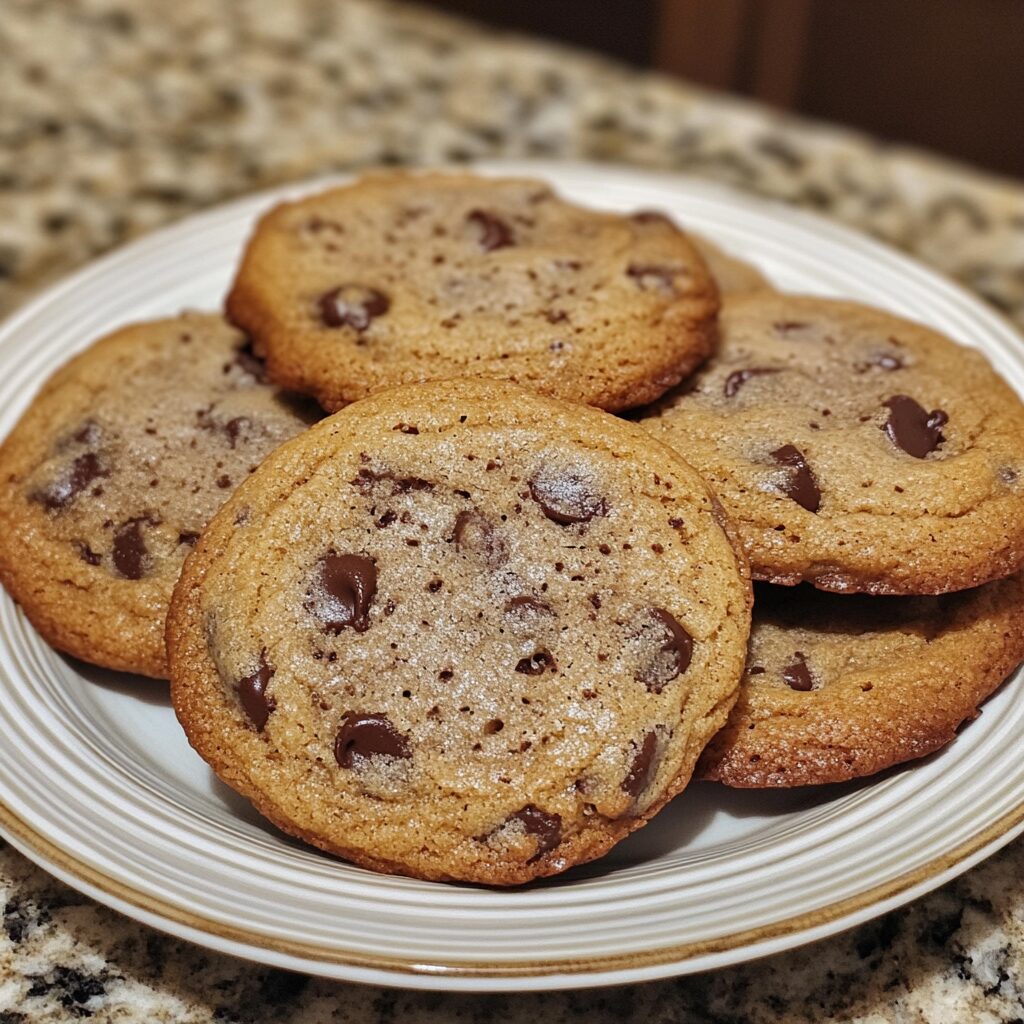 Soft and Chewy Chocolate Chip Cookies served on a plate in natural light
