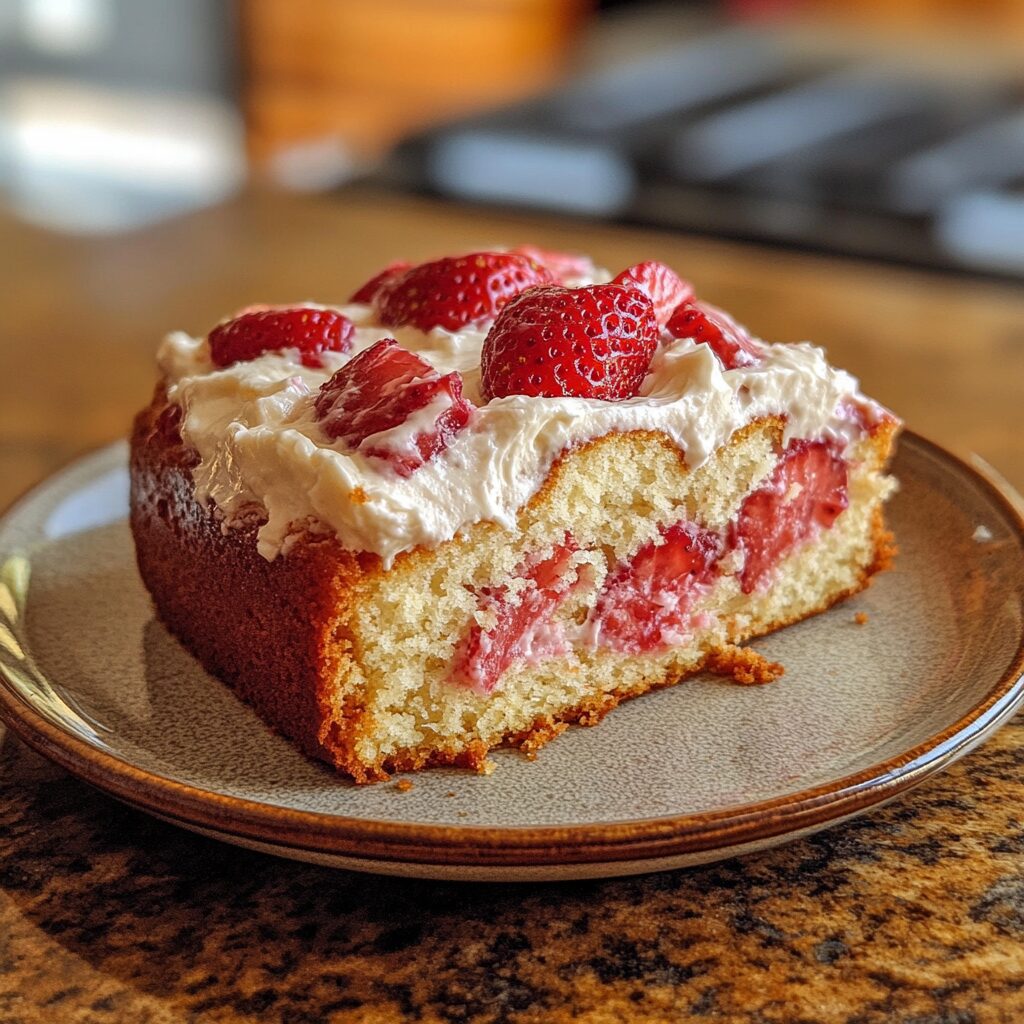Strawberry Cream Cheese Pound Cake served on a plate in natural light